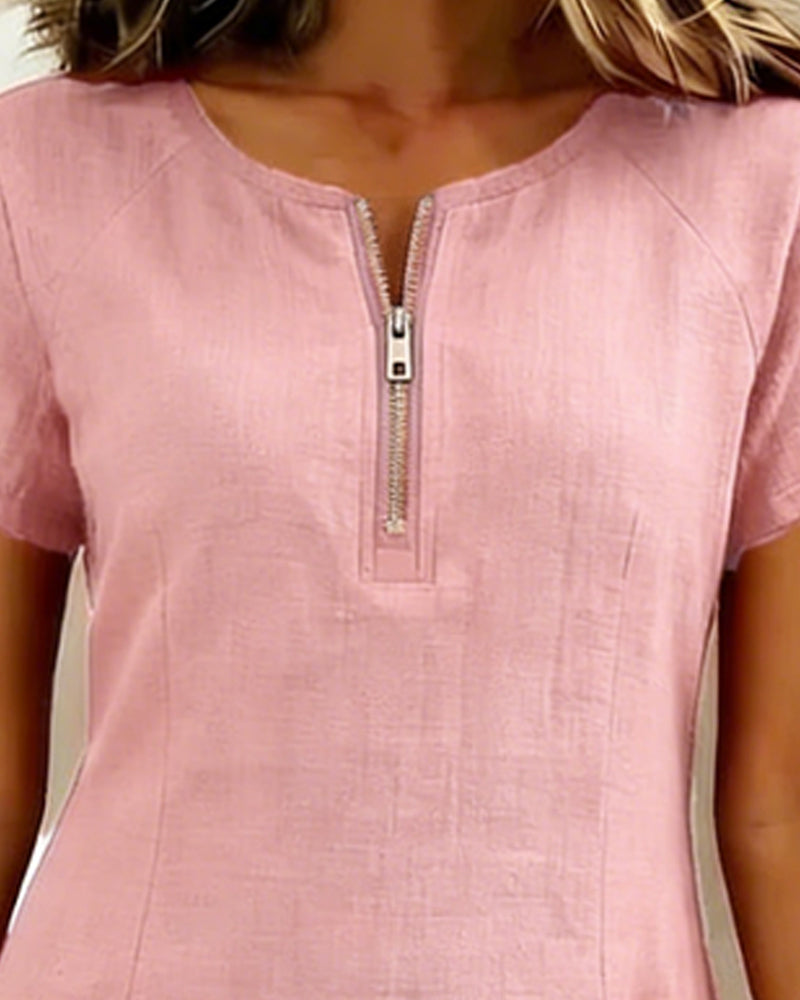 Briar – Zip Neck Short Sleeve Shift Dress
