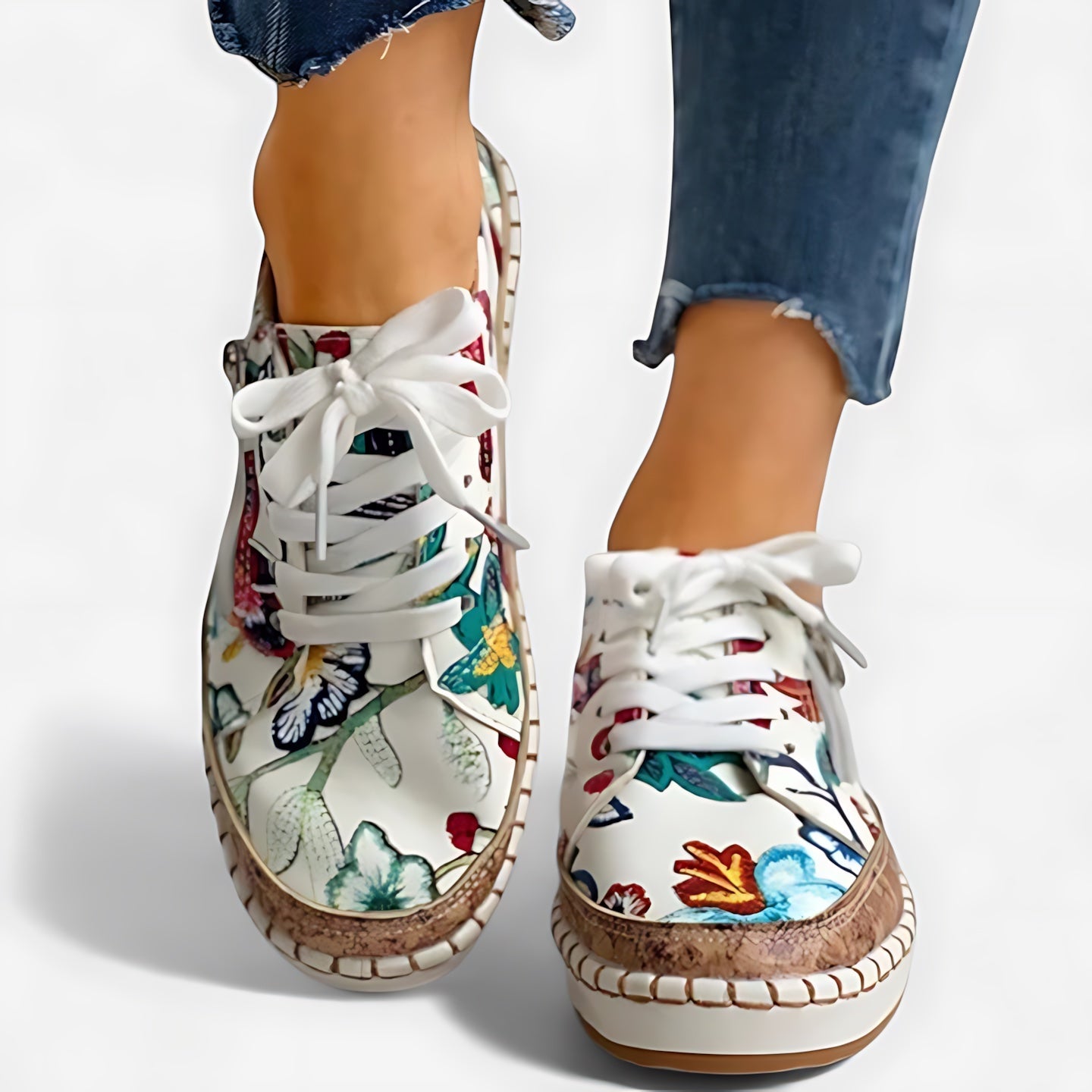 Celeste – Floral Print Cork Sole Platform Sneakers
