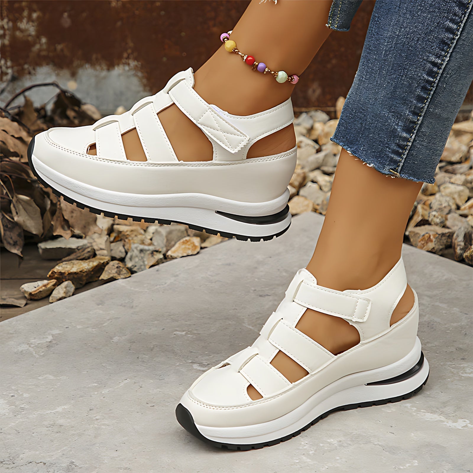 Esther – Closed Toe Cutout Wedge Sandals