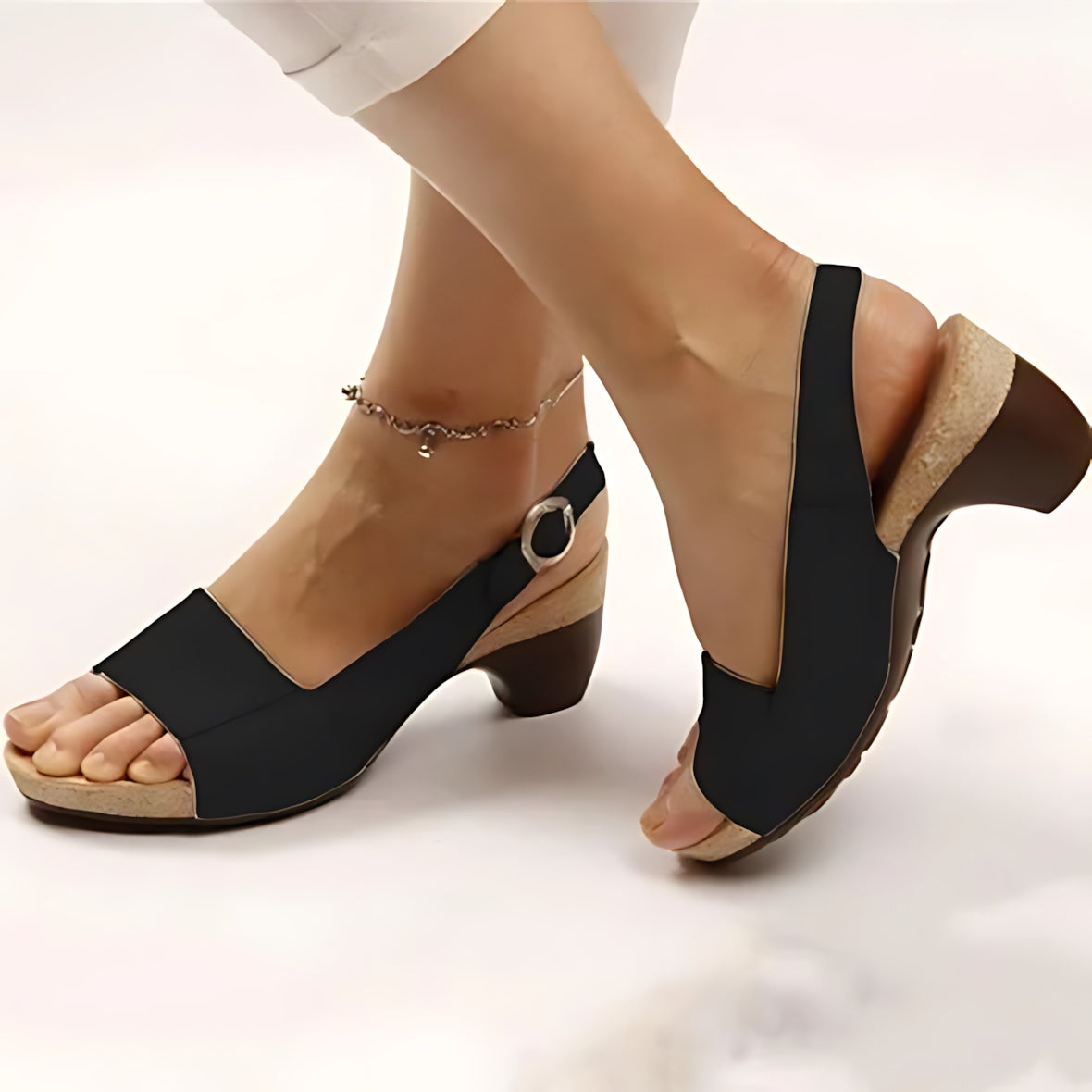 Juniper – Peep Toe Block Heel Slingback Sandals