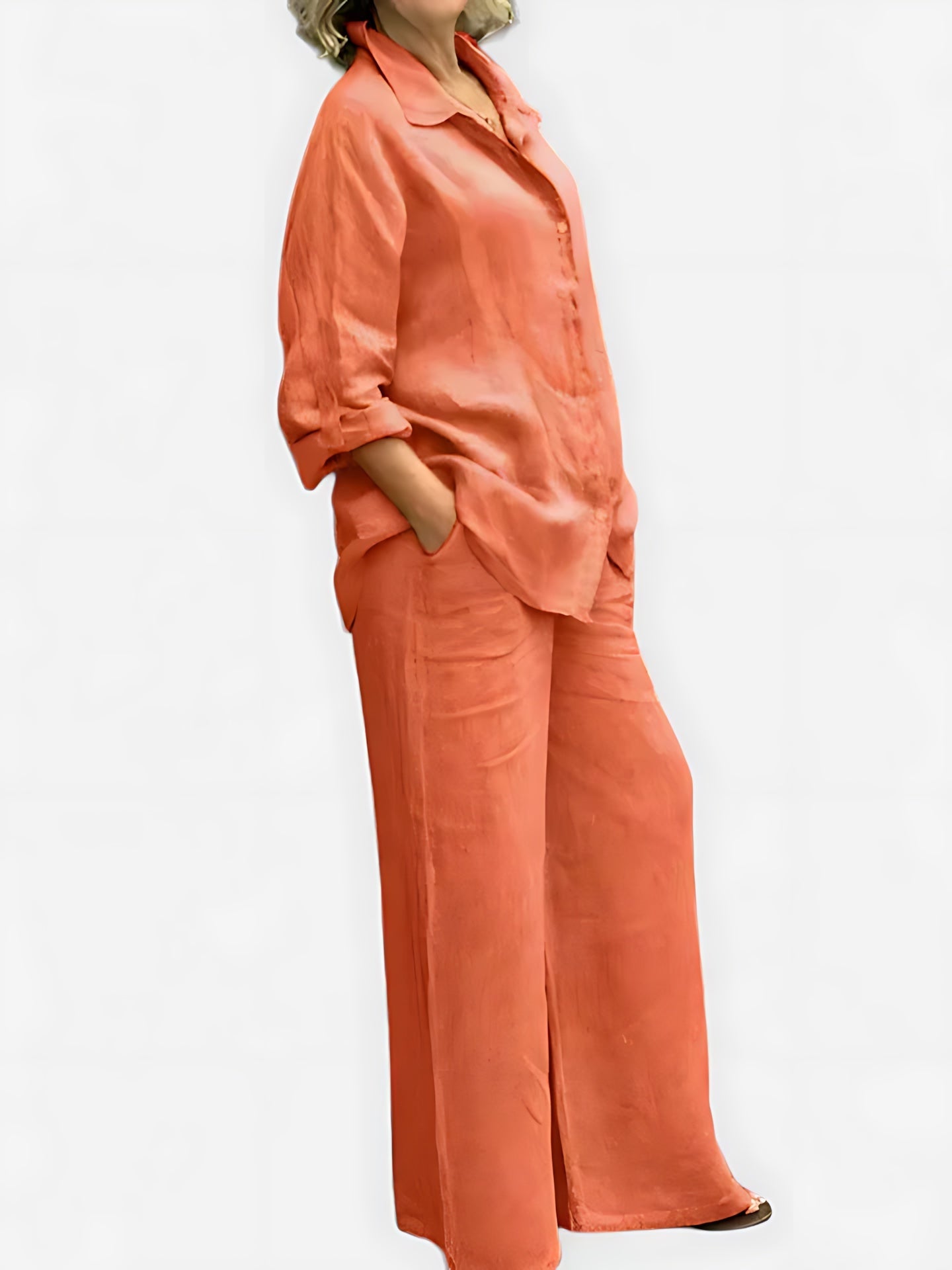 Luna – Pleated Button Up Shirt and Wide Leg Pants Set
