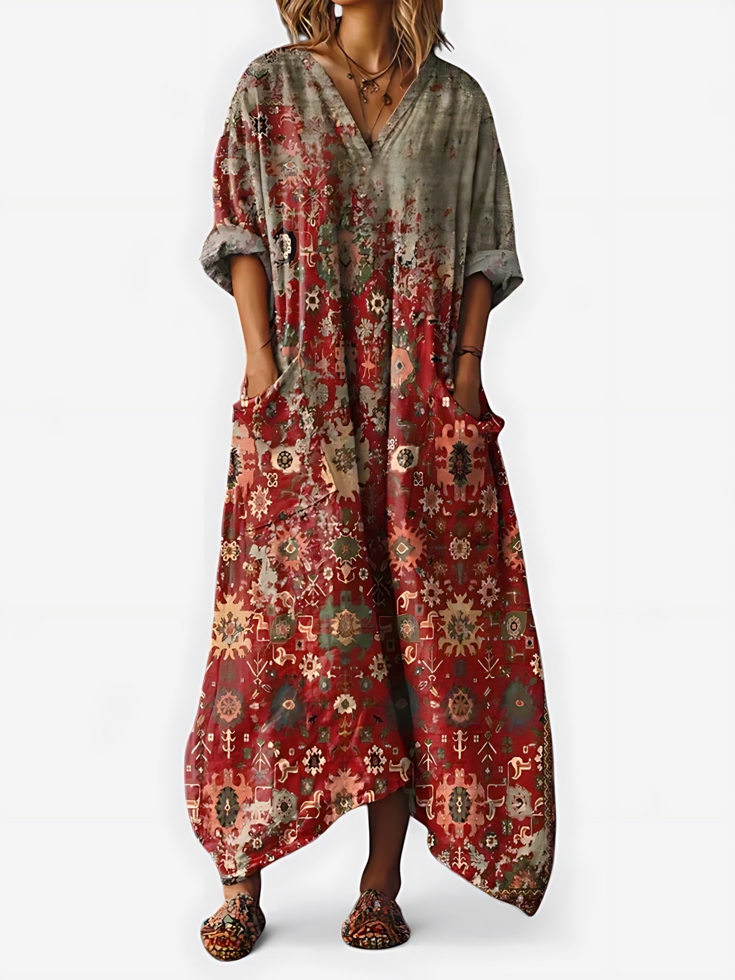 Marina – Boho Paisley Print Kaftan Maxi Dress