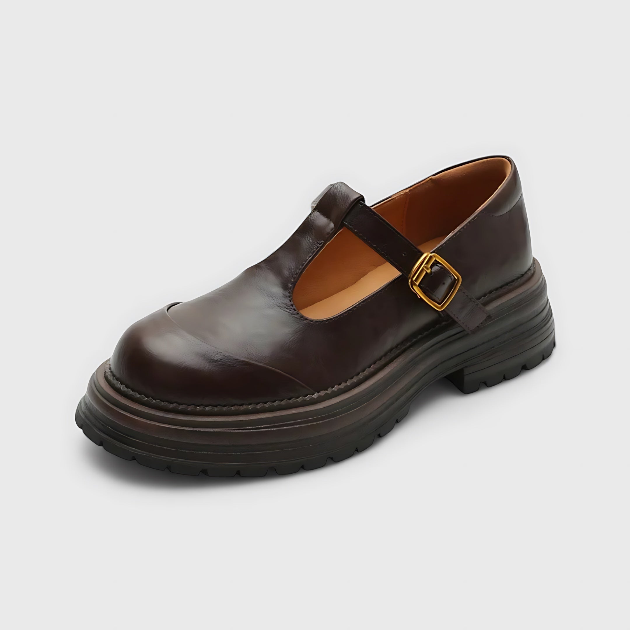Noelle – Leather T Strap Platform Mary Jane Shoes