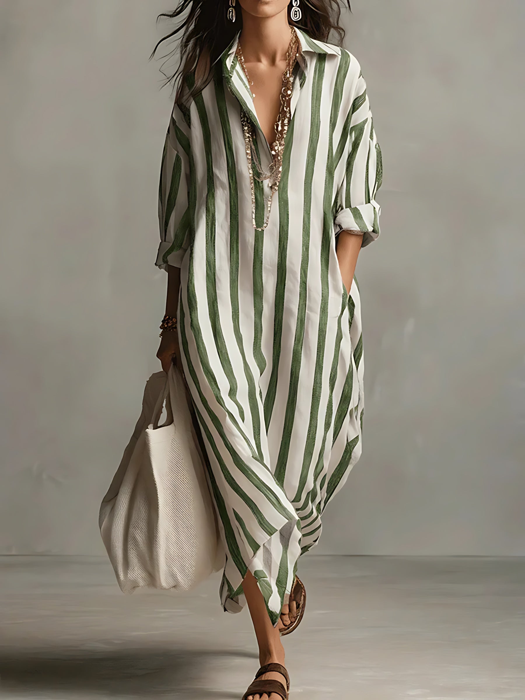 Paisley – Striped Long Sleeve Maxi Shirt Dress
