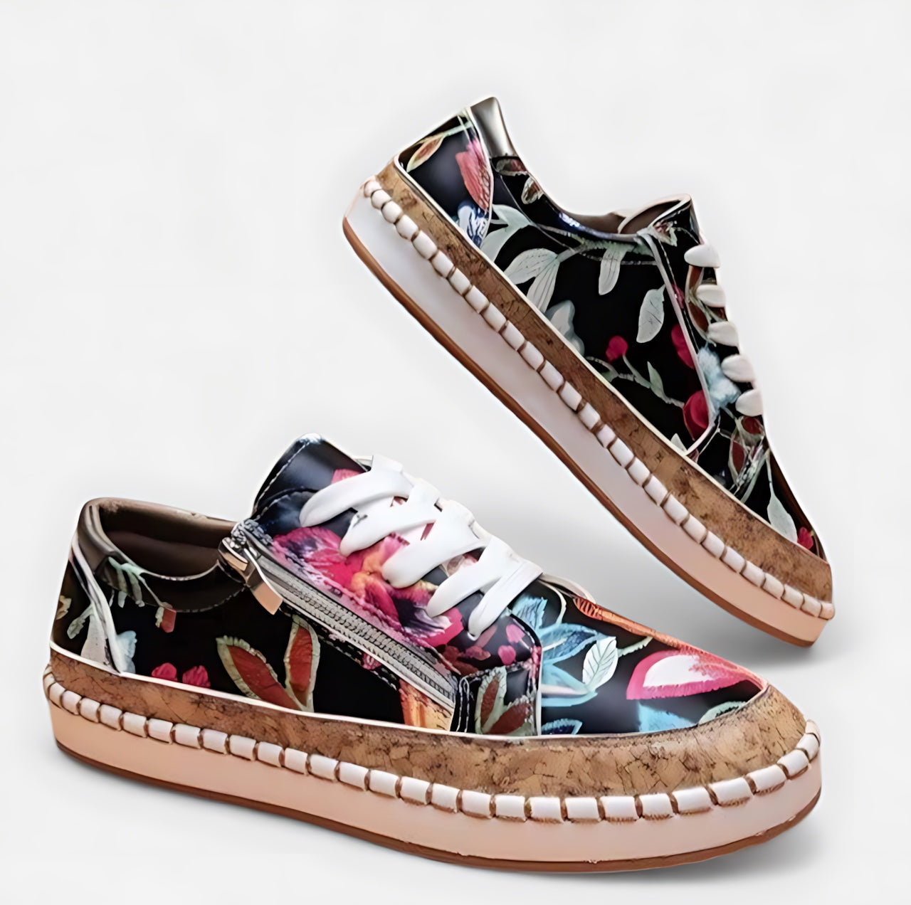 Violet – Floral Print Lace Up Platform Sneakers