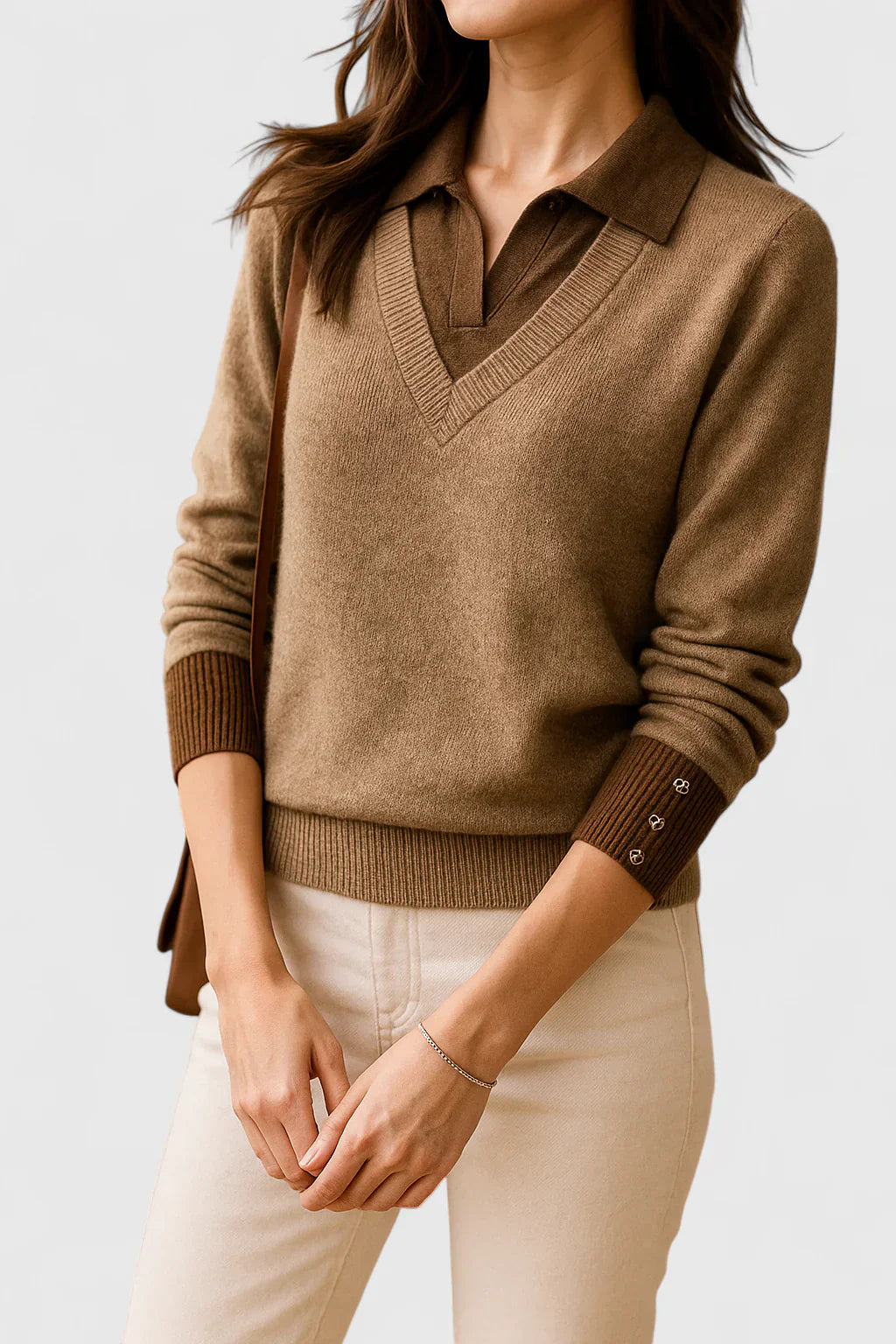 Mira – Collared V Neck Knit Sweater