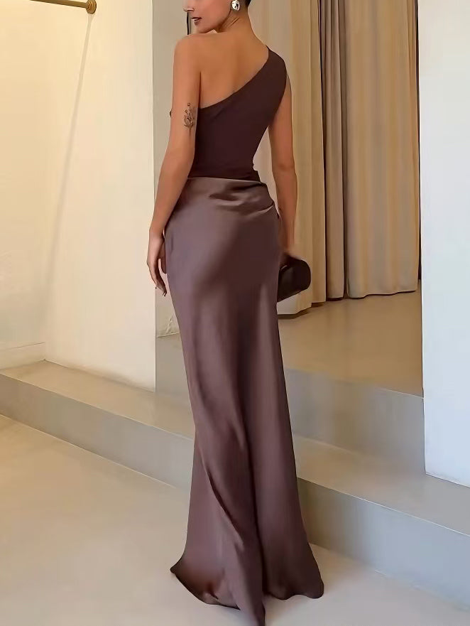 Freya – Satin One Shoulder Party Maxi Dress