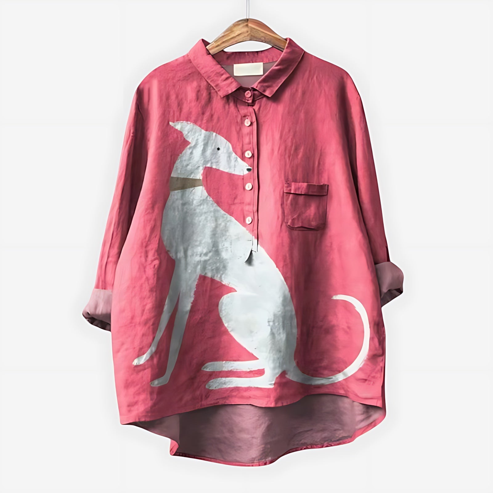 Alaia – Dog Print Button Up High Low Blouse