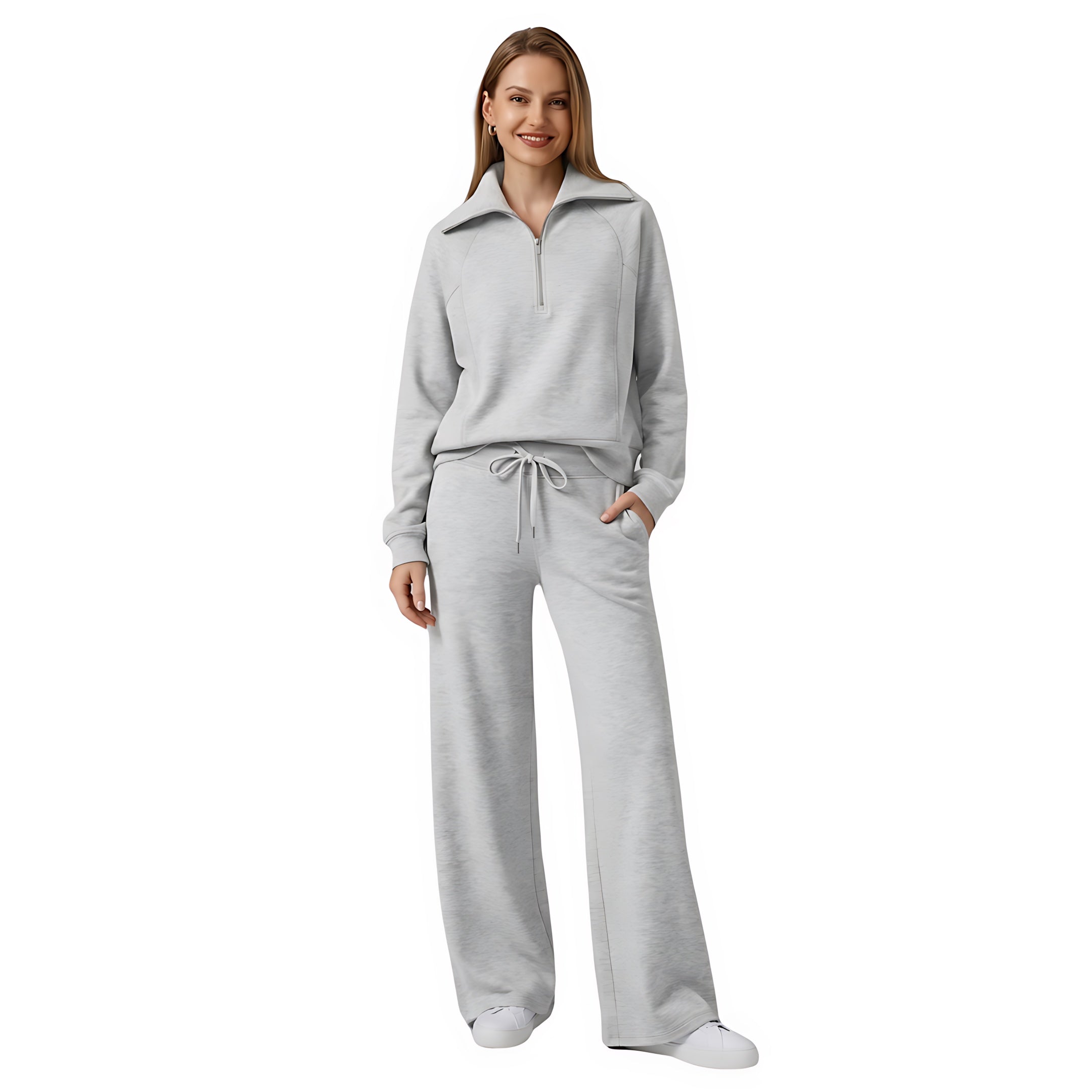 Beatrice – Half Zip Top And Wide Leg Pants Lounge Set
