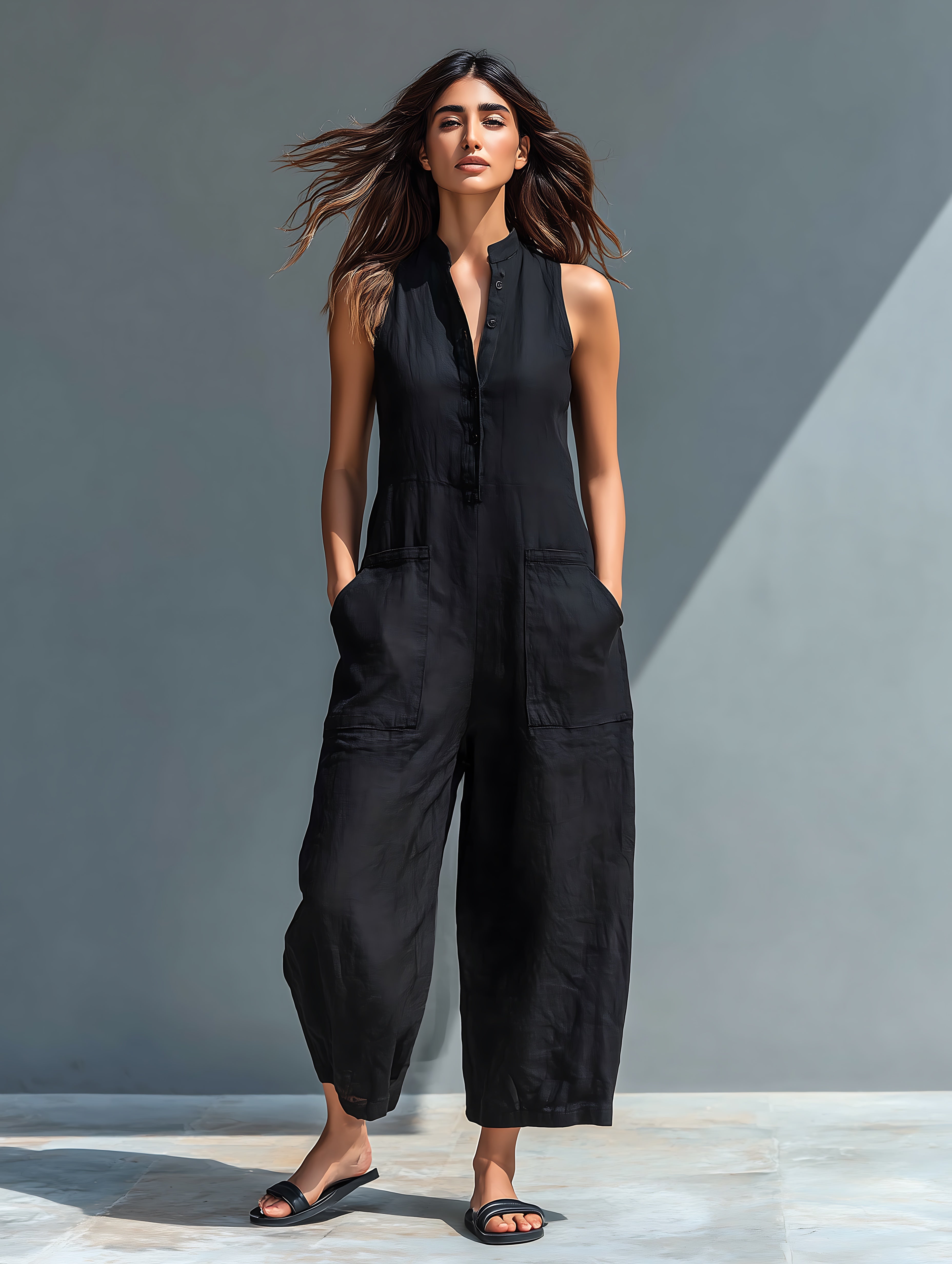 Daniela – Collared Loose Fit Wide Leg Jumpsuit
