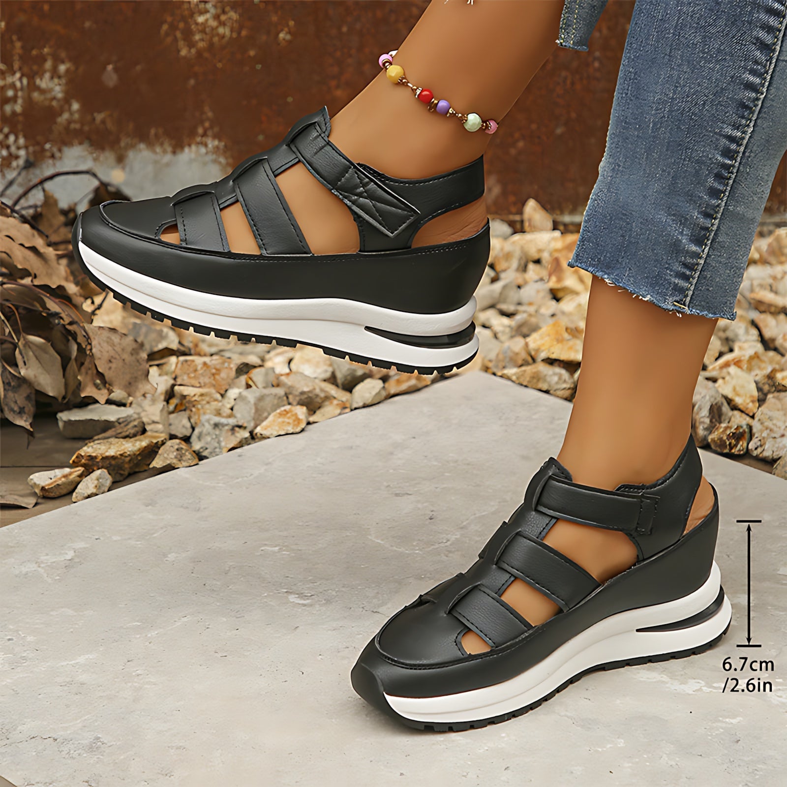 Esther – Closed Toe Cutout Wedge Sandals
