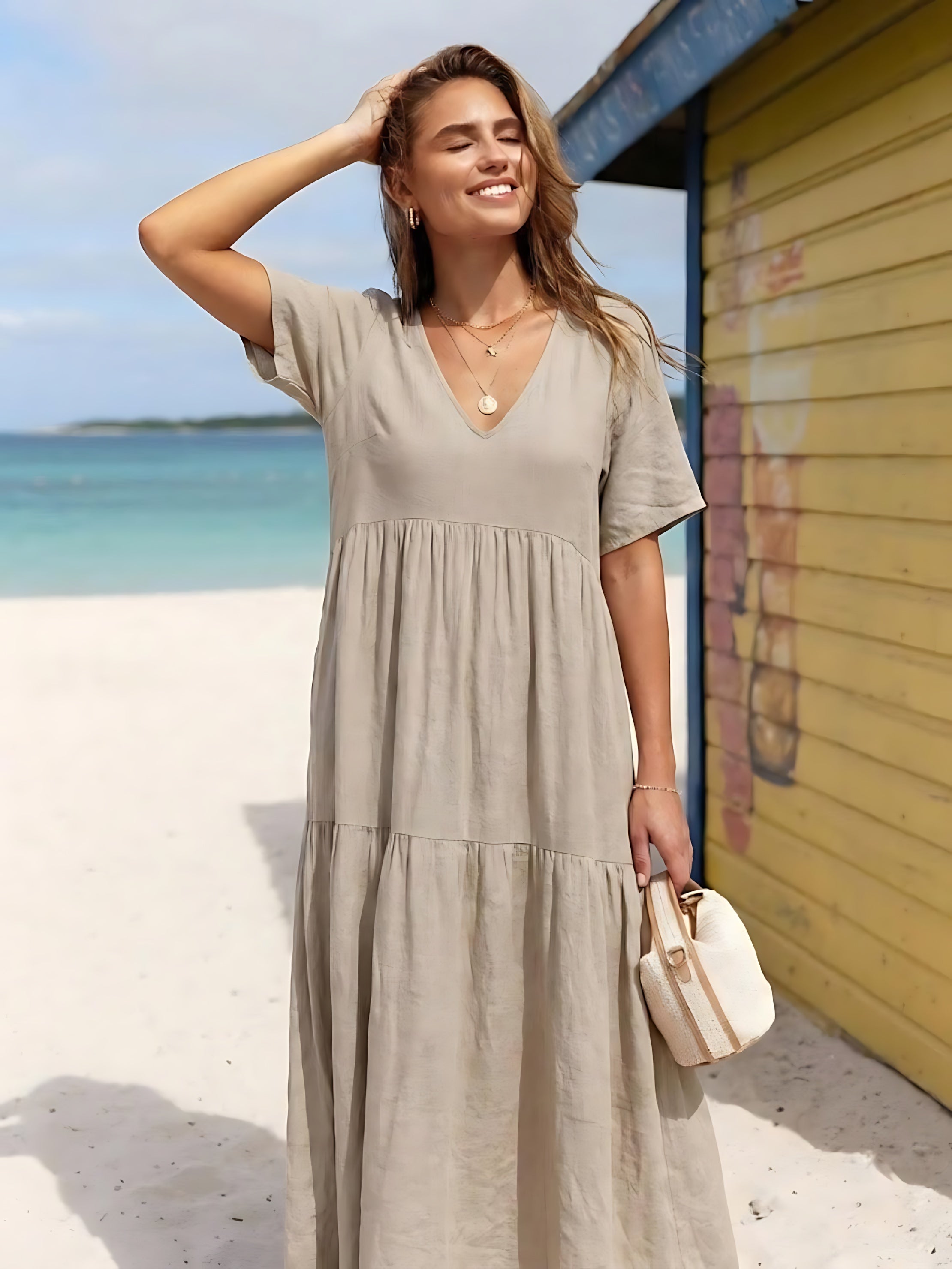 Jasmine – V Neck Tiered Swing Summer Maxi Dress