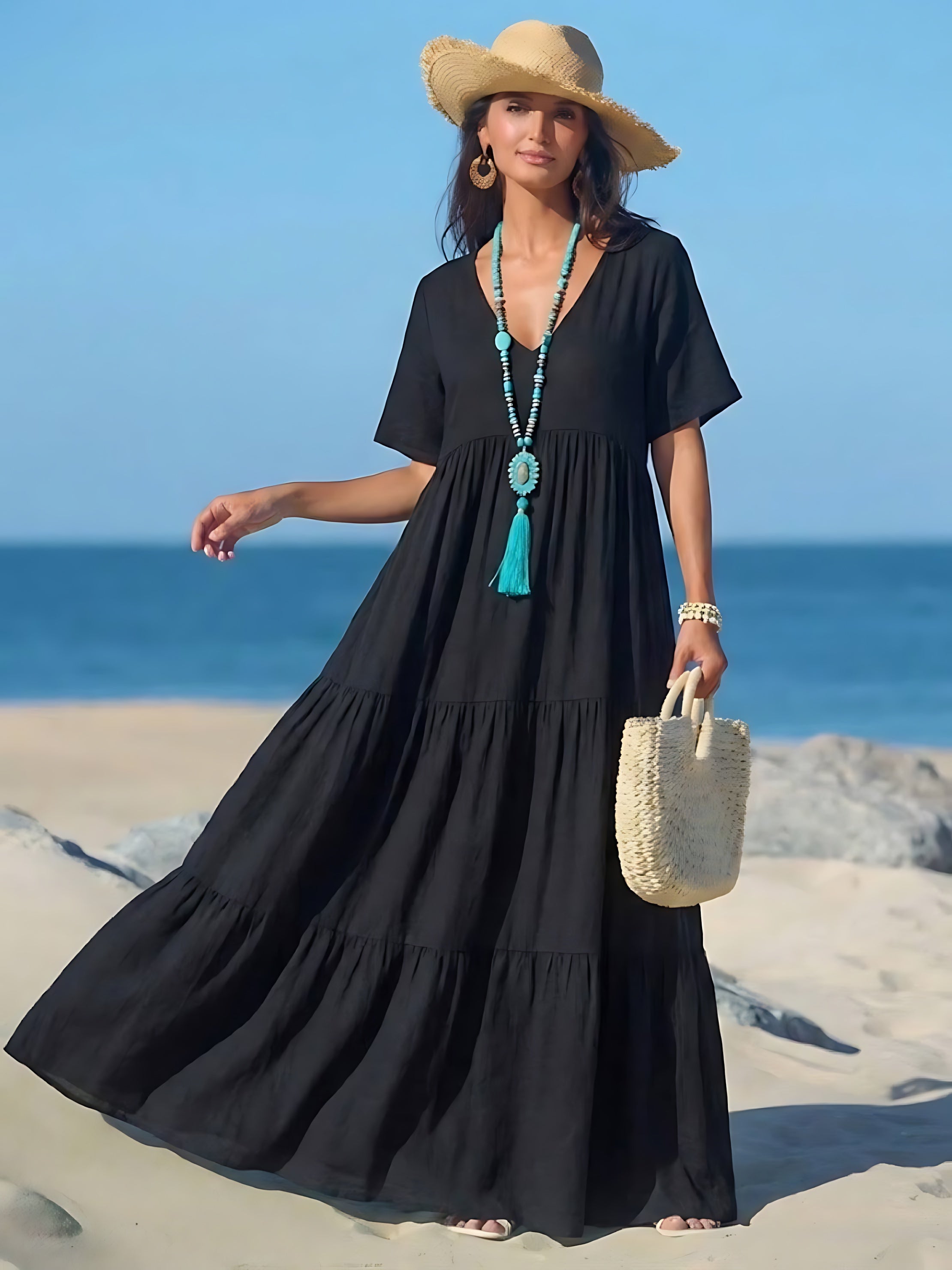 Jasmine – V Neck Tiered Swing Summer Maxi Dress