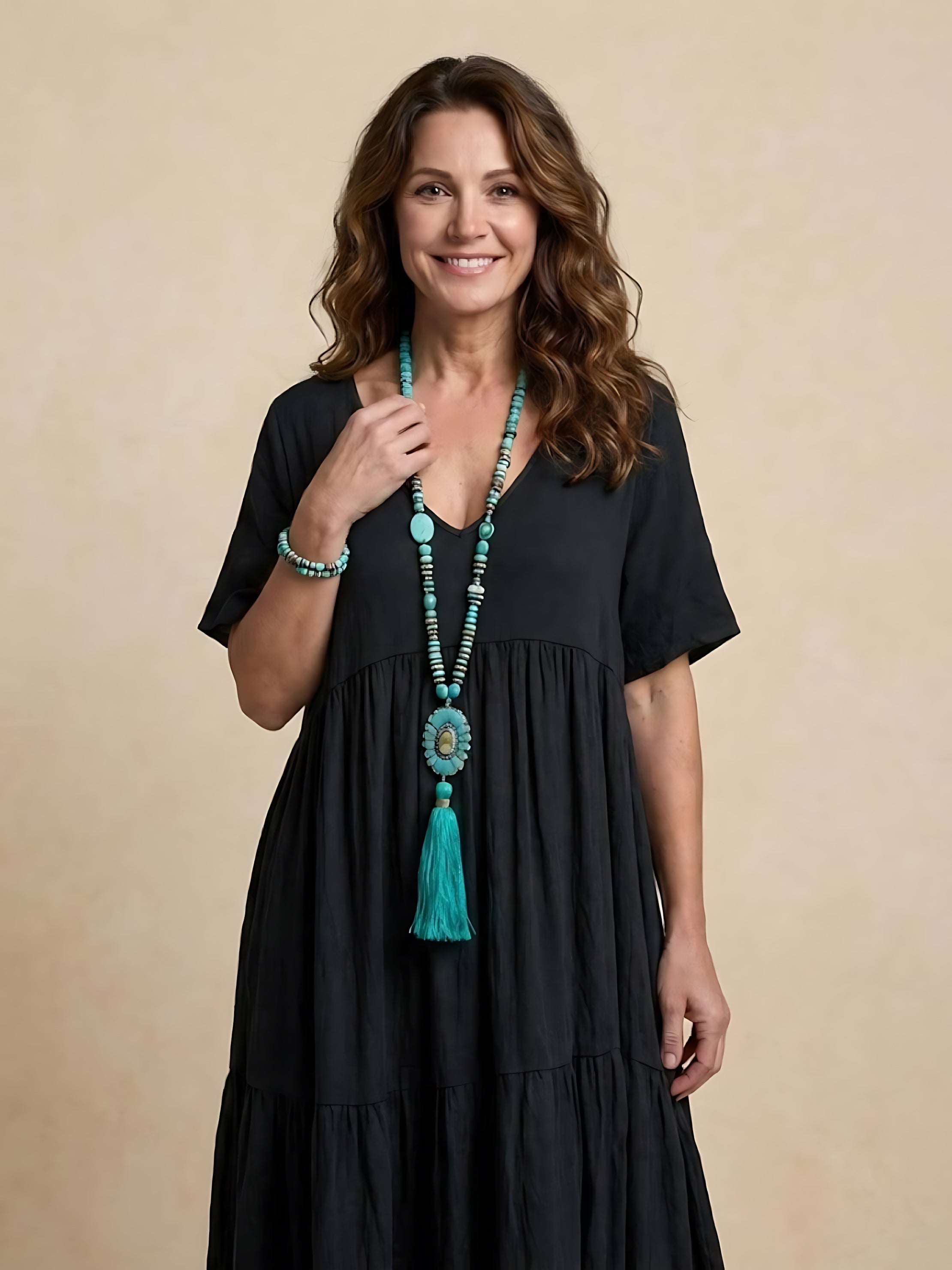 Jasmine – V Neck Tiered Swing Summer Maxi Dress