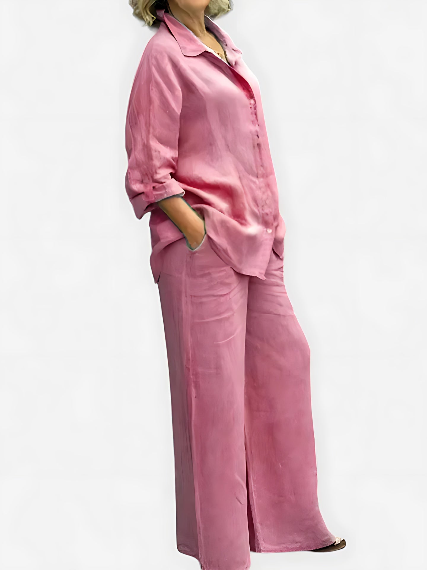 Luna – Pleated Button Up Shirt and Wide Leg Pants Set