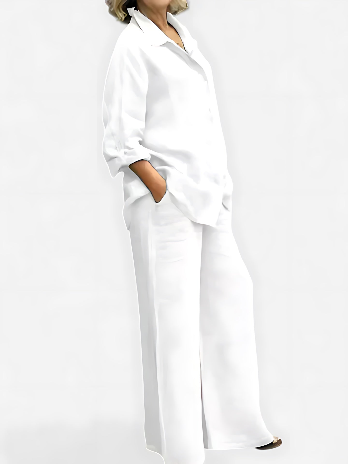 Luna – Pleated Button Up Shirt and Wide Leg Pants Set