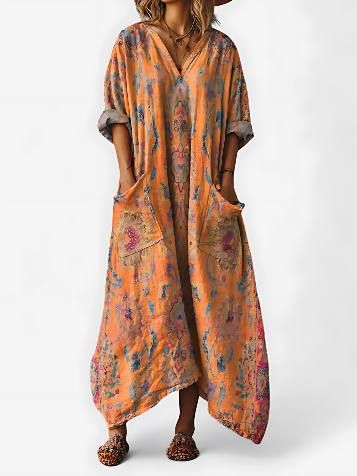 Marina – Boho Paisley Print Kaftan Maxi Dress