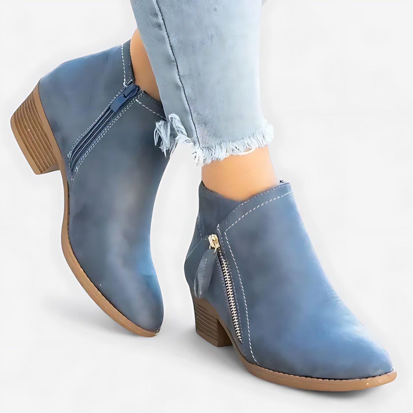 Sophie – Suede Block Heel Side Zip Ankle Boots