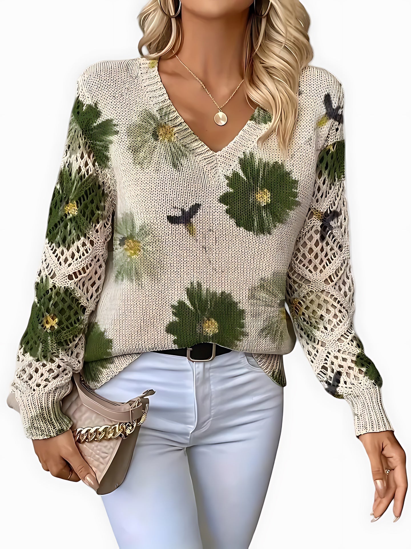 Willow – Floral Print V Neck Knit Sweater
